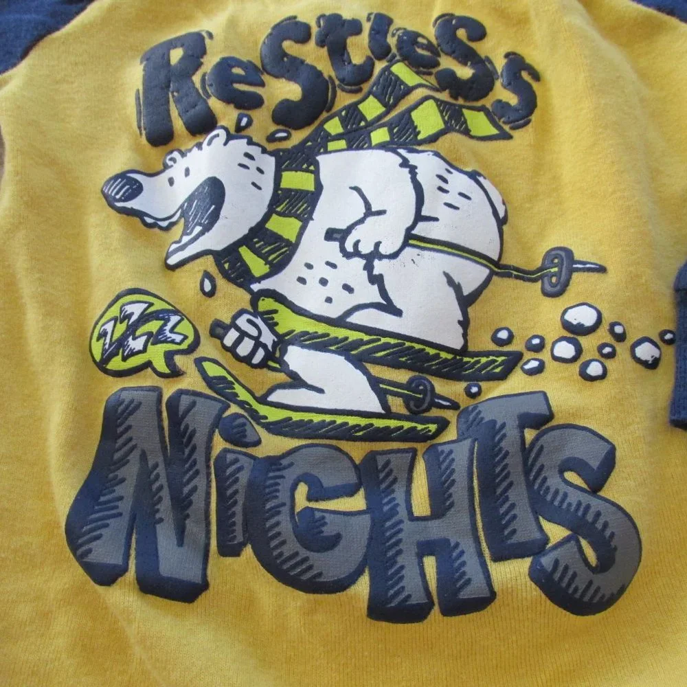 Faded Glory Pullover Pajama Shirt Boys 24M Yellow Restless Nights‎ Bear Jammies